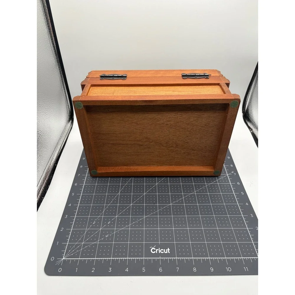 Vintage Wooden Jewelry Box Burl Wood Lid Mirror Swing Tray Drawer Organizer